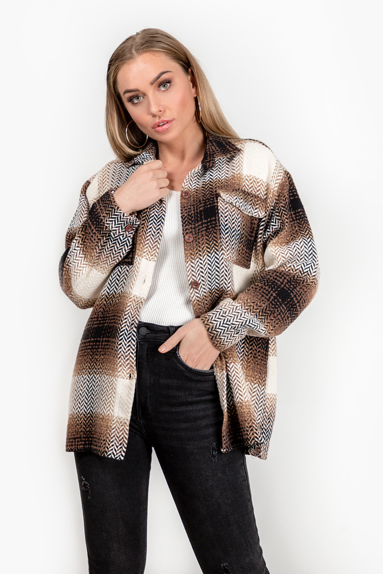 Tartan blouse Ruby camel I Ruitjes motief blouse Famous Store