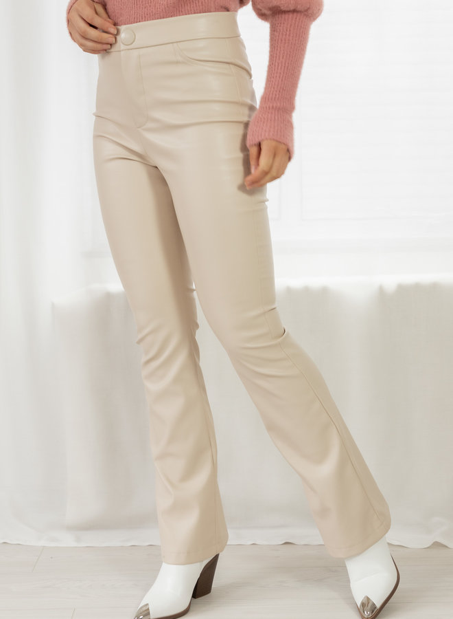 Broek leer look Leona beige