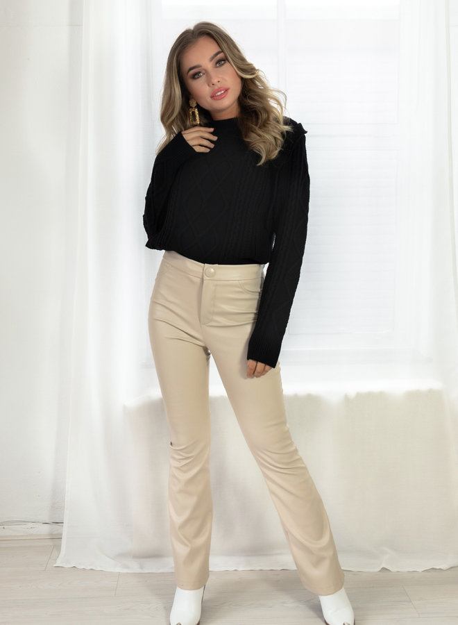 Broek leer look Leona beige