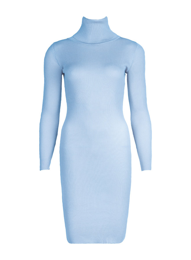 Turtle neck rib dress blue