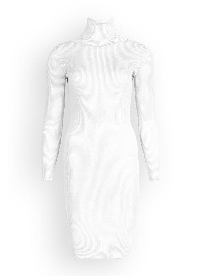 turtle neck rib dress white