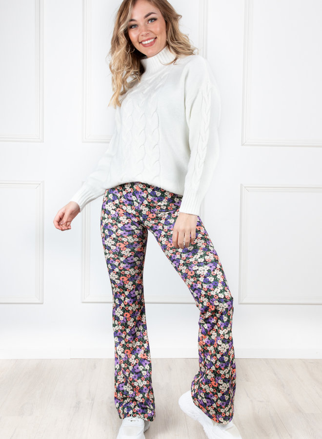 Flower flare broek Trisha lila