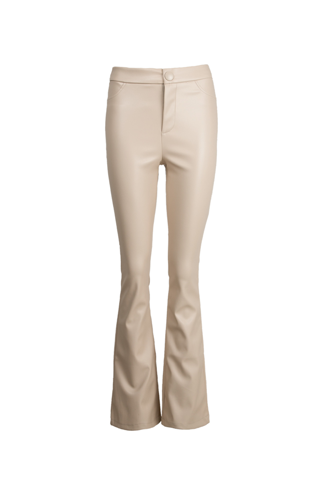 Broek leer look Leona beige I broek in leather - Famous Store