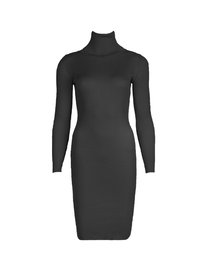 turtle neck rib dress black