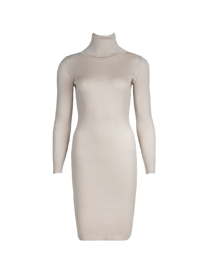 turtle neck rib dress beige