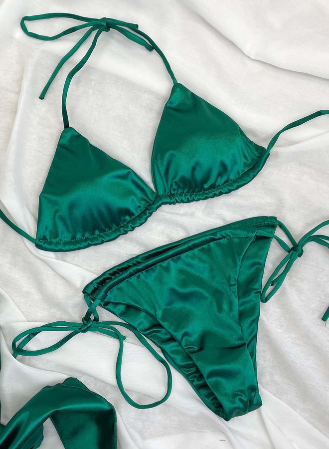 Satin bikini 3-delig set groen