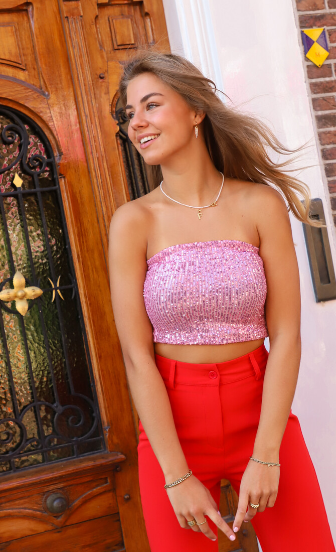 Strapless glitter top pink