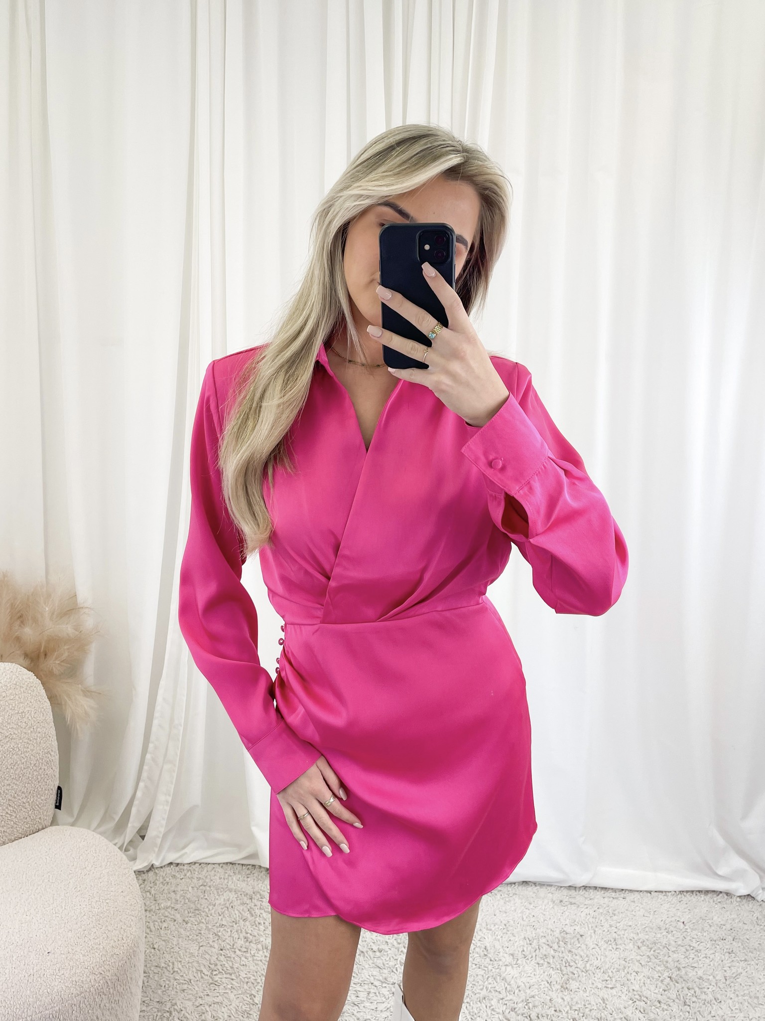 Aubergine caravan Snor Satin dress Amy roze I Satijn look jurkje - Famous Store
