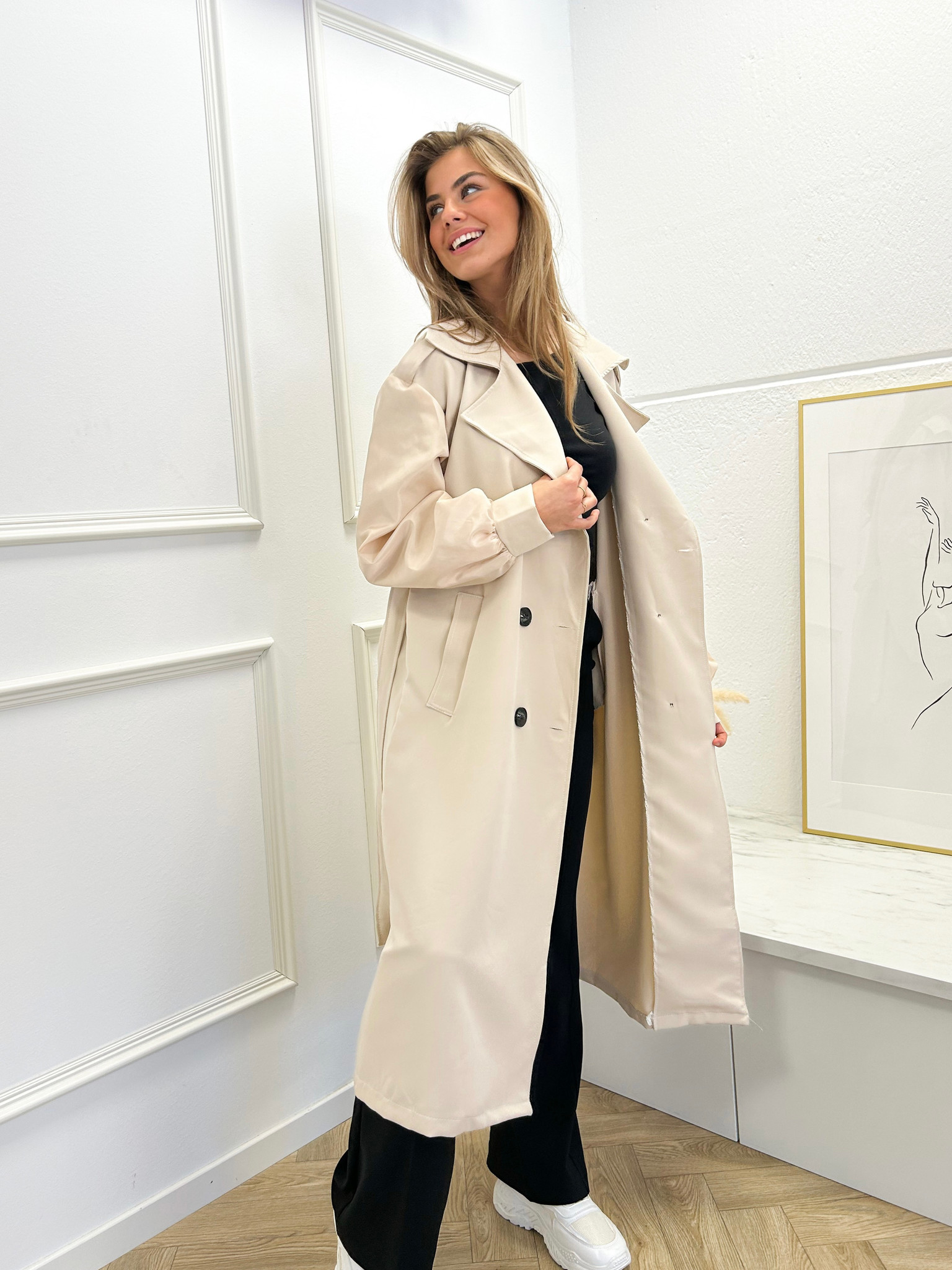 Noord plakband erectie Trenchcoat Naomi beige I Dames lange jas - Famous Store