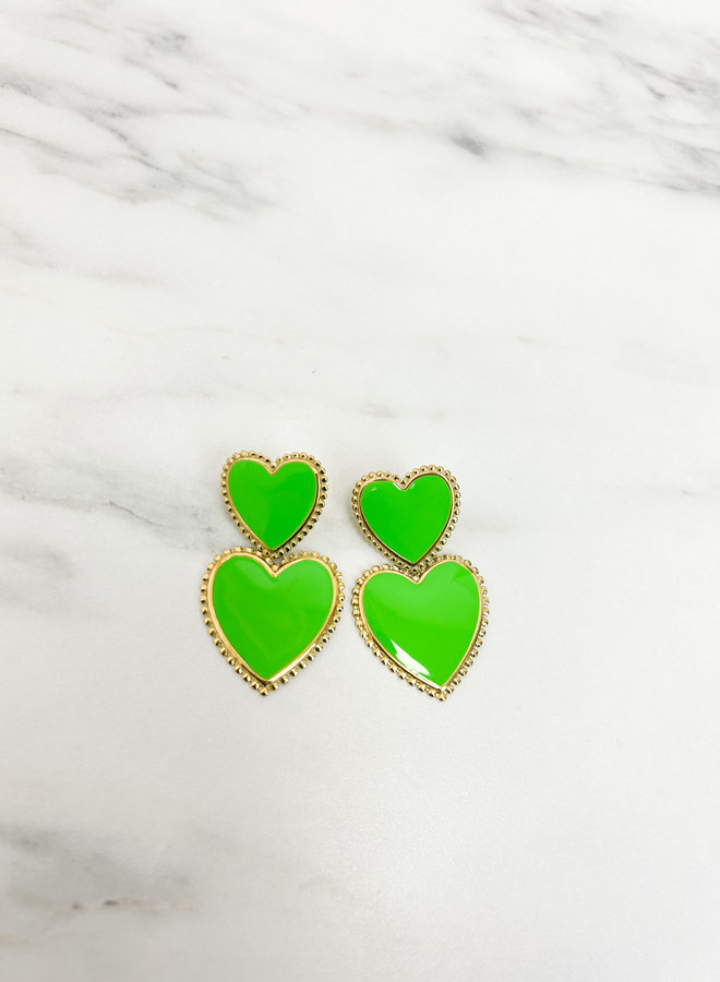 Earring colored hearts groen