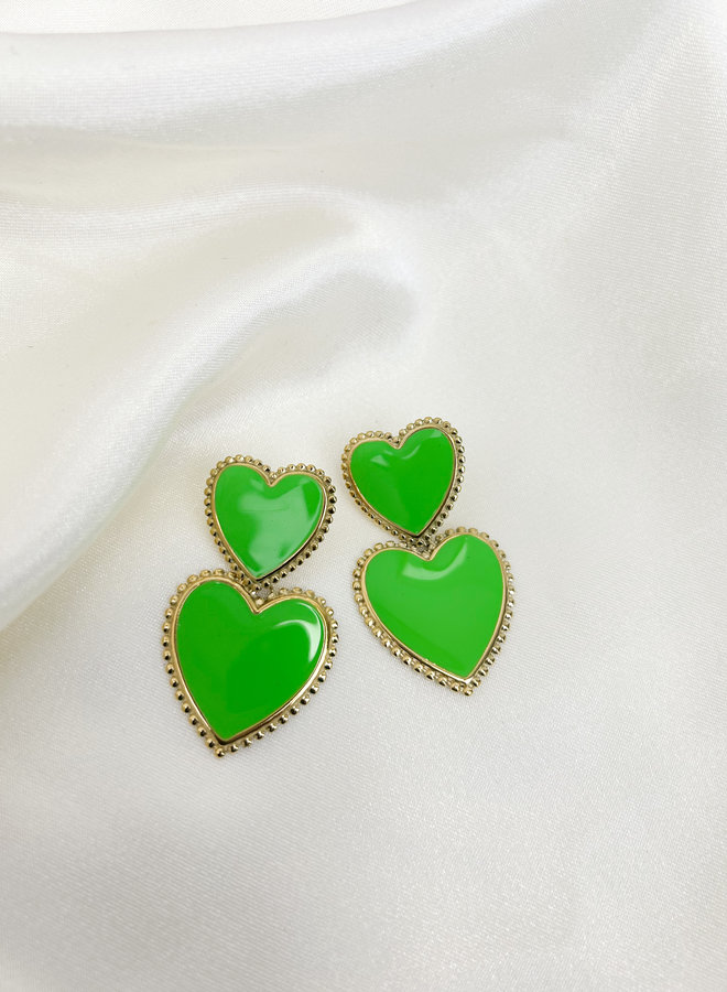 Earring colored hearts groen