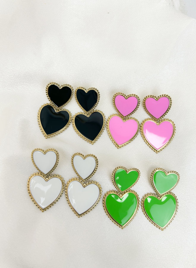 Earring colored hearts groen