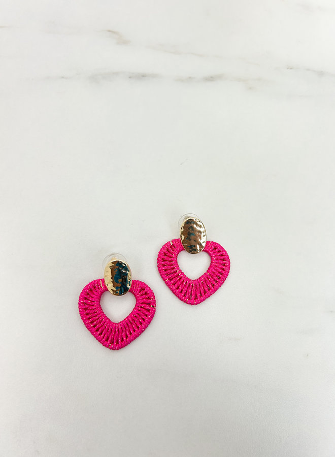 Earring crossing heart paars