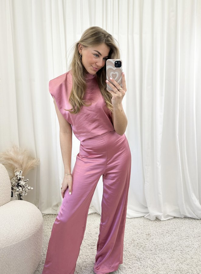 Jumpsuit satin Lily blush I Jumpsuit met open rug Famous Store