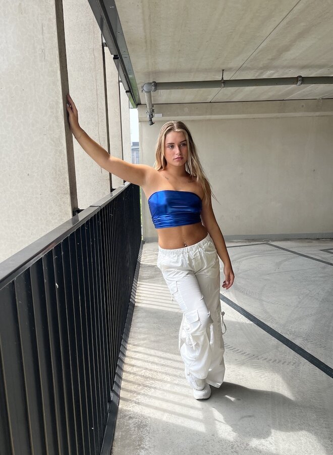 Metallic tube top blauw