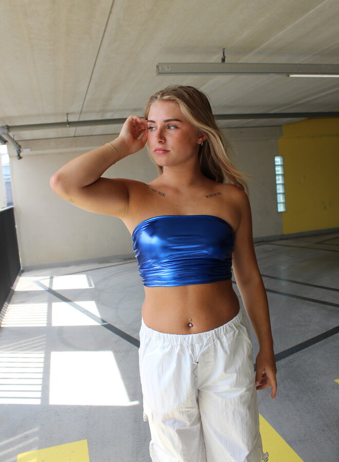 Metallic tube top blauw