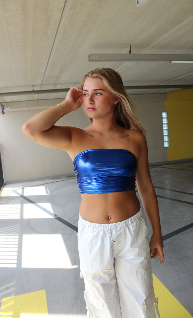 Metallic tube top blauw