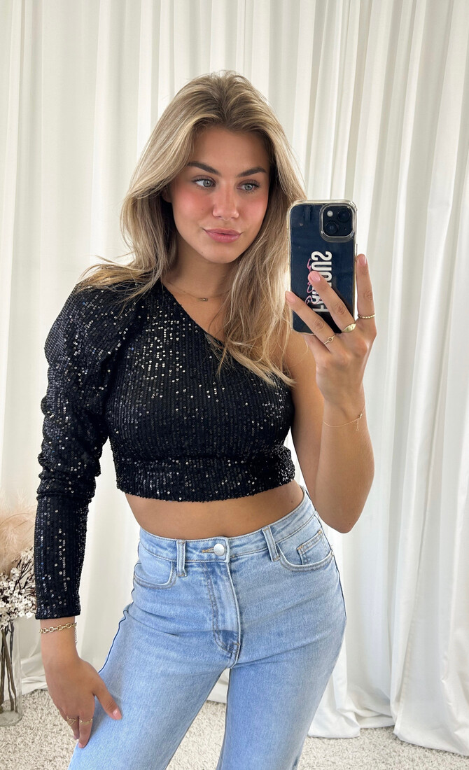 Glitter top Sarah zwart
