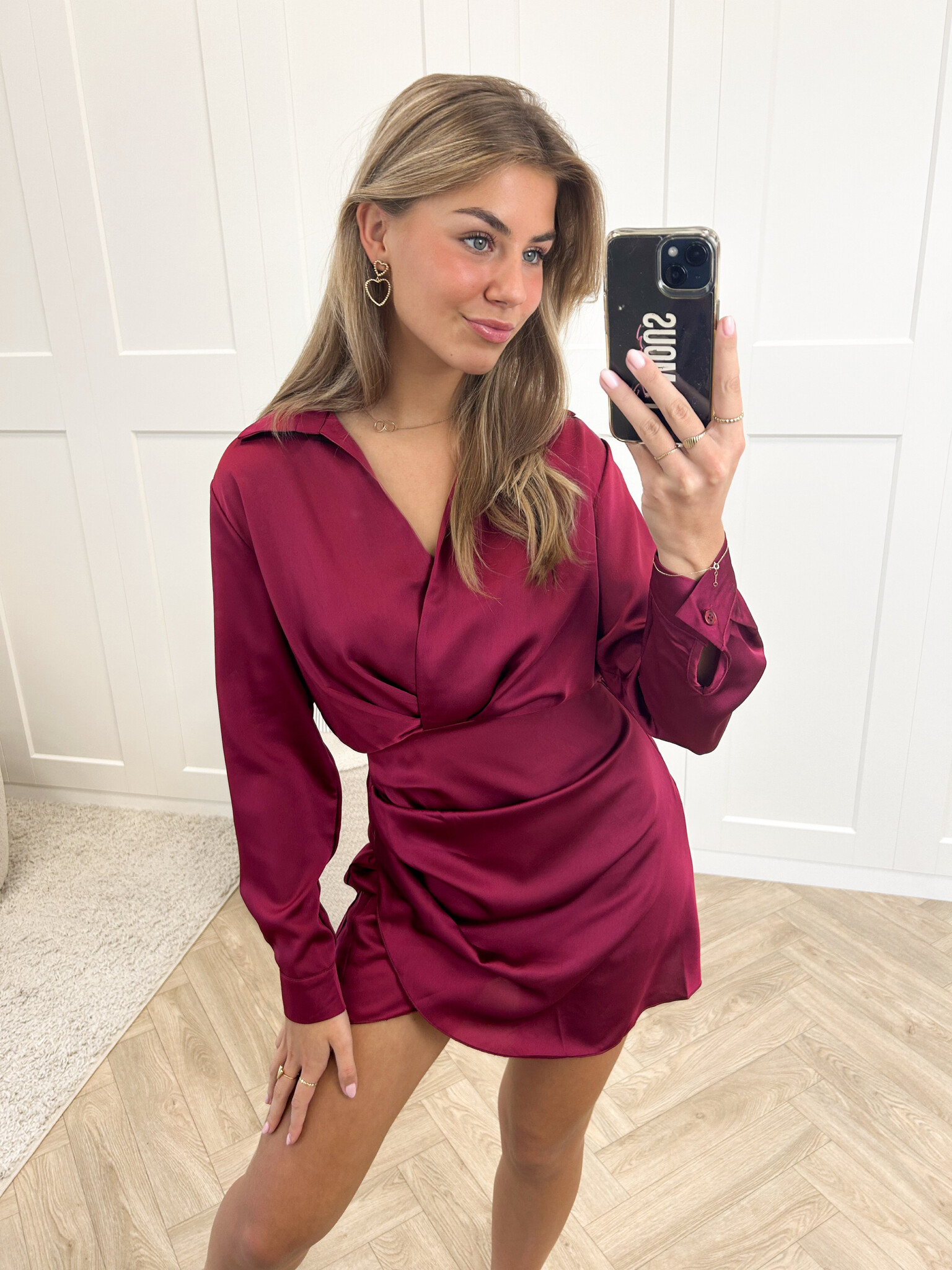 Satin dress Noa bordeauxrood I Satijn look jurkje