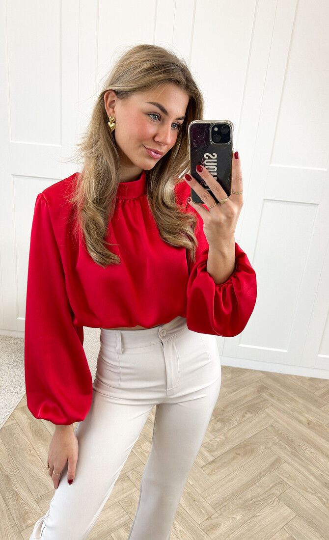 Blouse satin Nora rood
