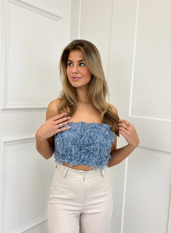 Strapless veren top blauw