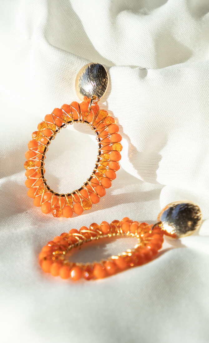 Earring ovaal beads orange