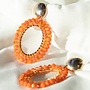 Earring ovaal beads orange