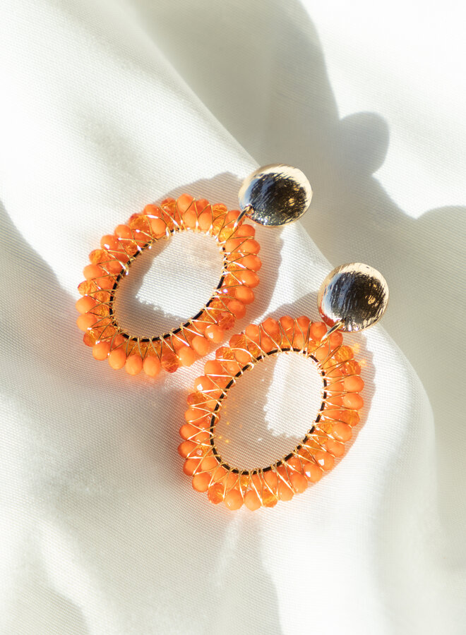 Earring ovaal beads orange