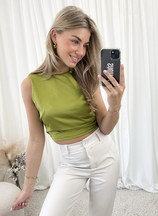 Satin wrap top Jill olive green