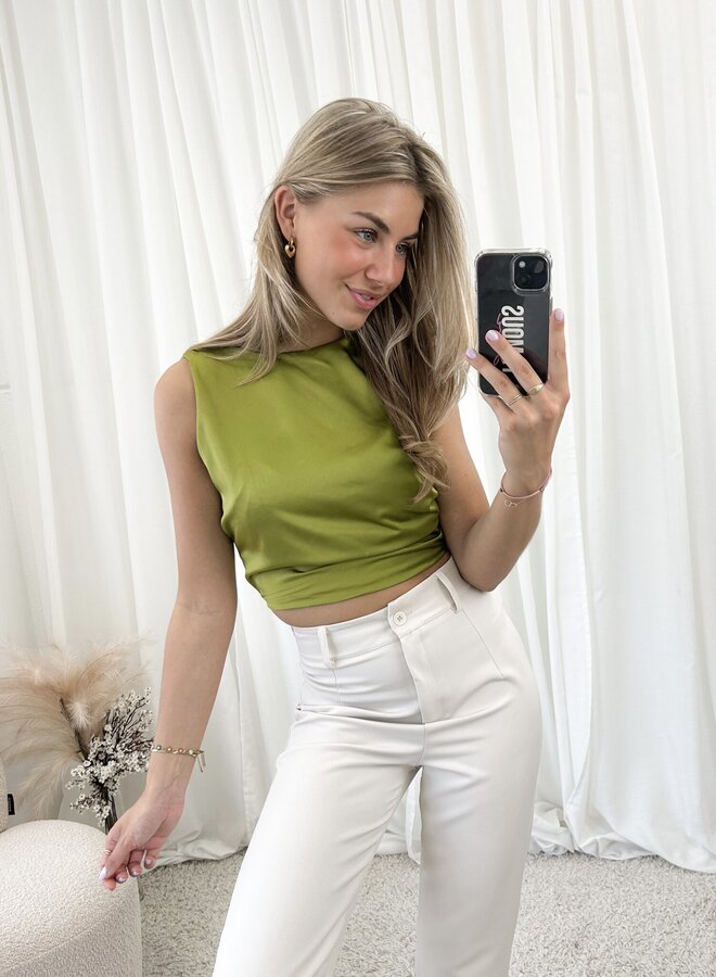 Satin wrap top Jill olive green