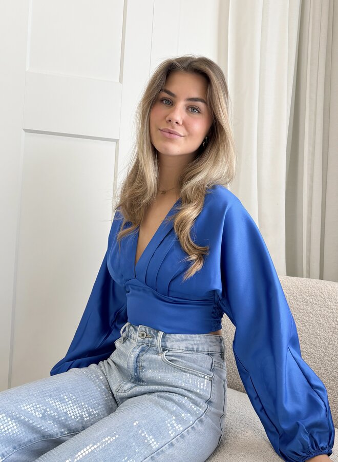 Blouse satin Fenne blauw