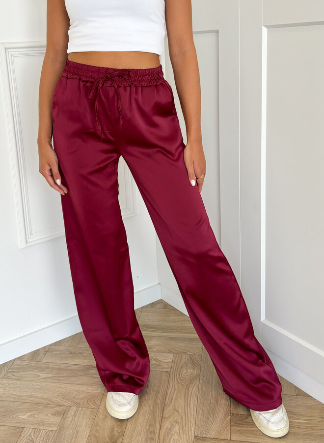 Satin broek Tess bordeaux