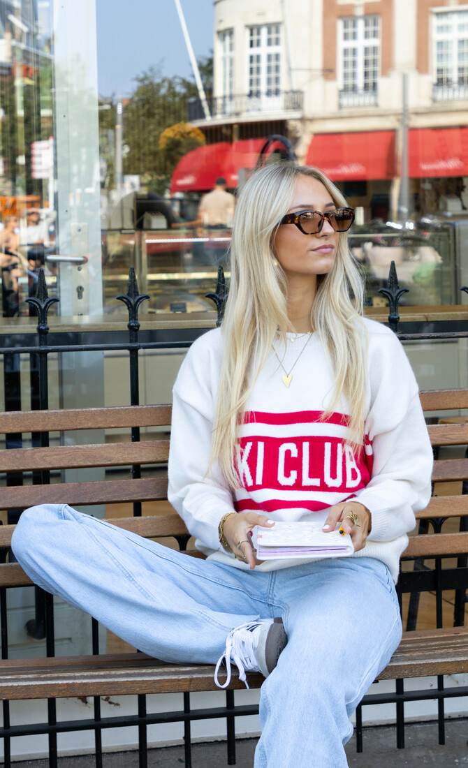 Trui Ski club wit/rood