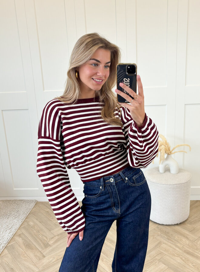 Strepen trui Hazel bordeaux