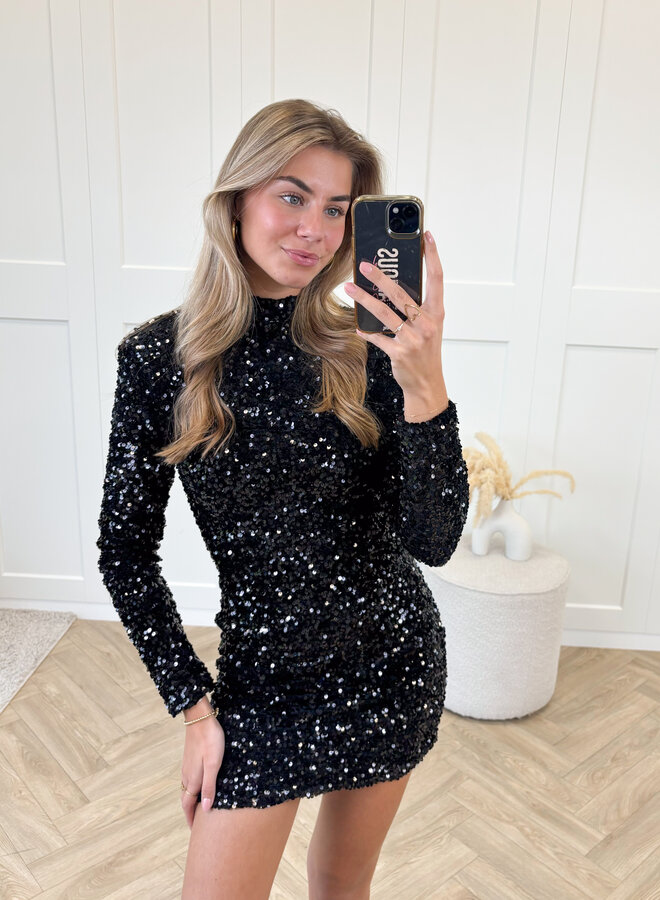 Glitter jurk Annebel zwart