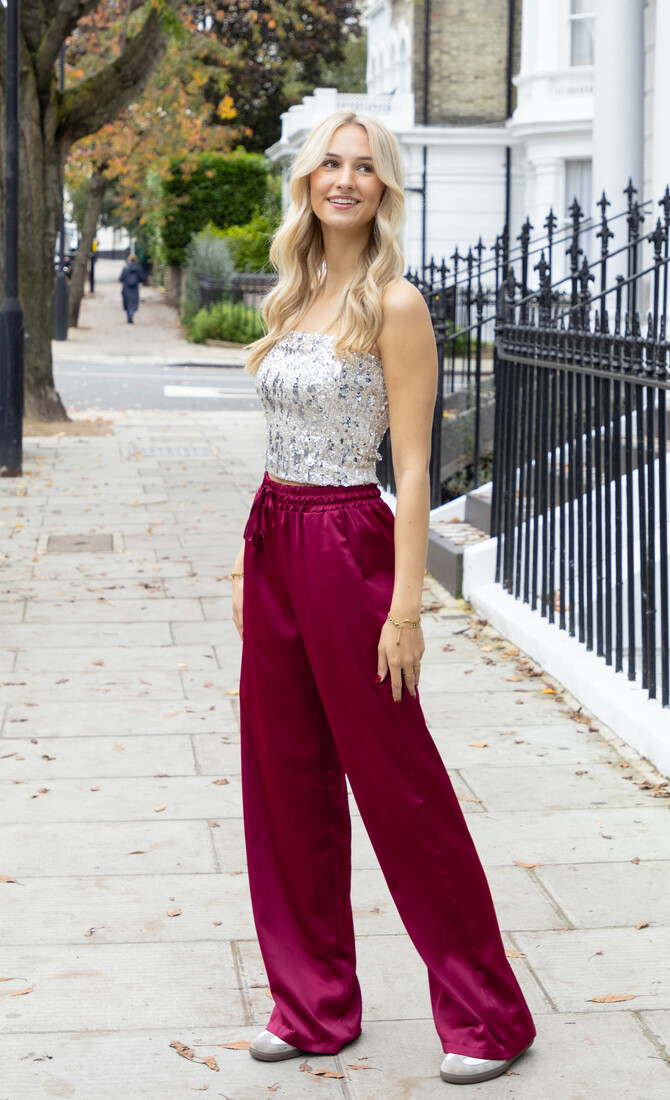 Satin broek Tess bordeaux