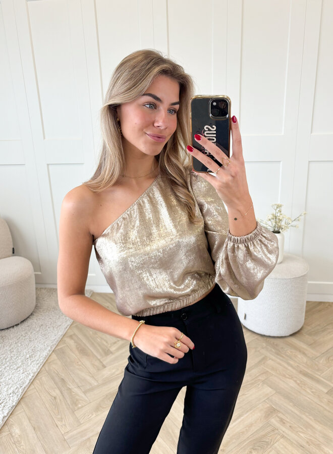 Metallic one sleeve top goud