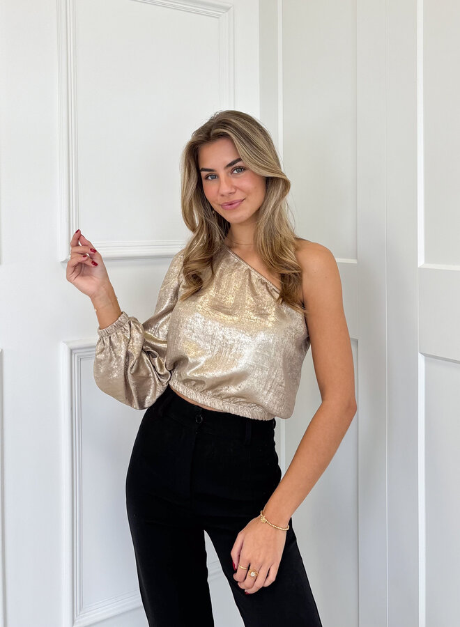 Metallic one sleeve top goud