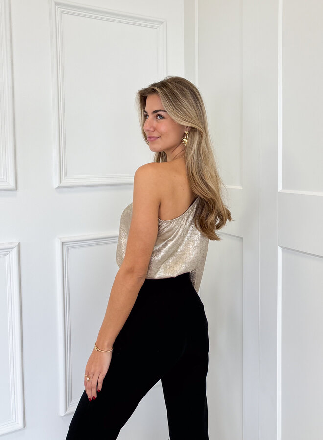 Metallic one sleeve top goud
