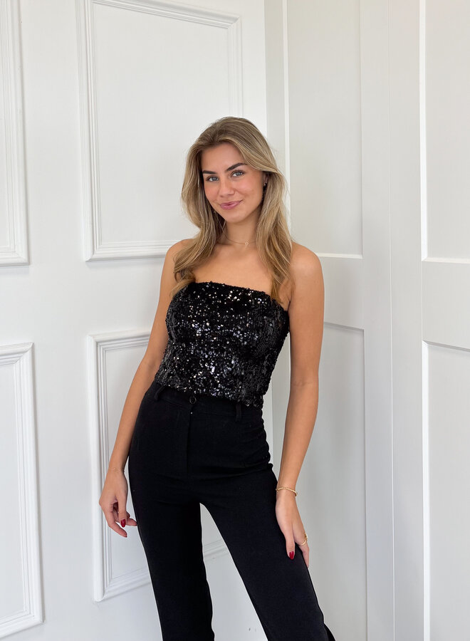 Strapless pailletten top zwart