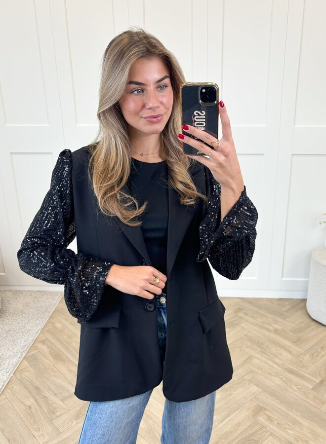 Blazer met pailletten mouwen zwart