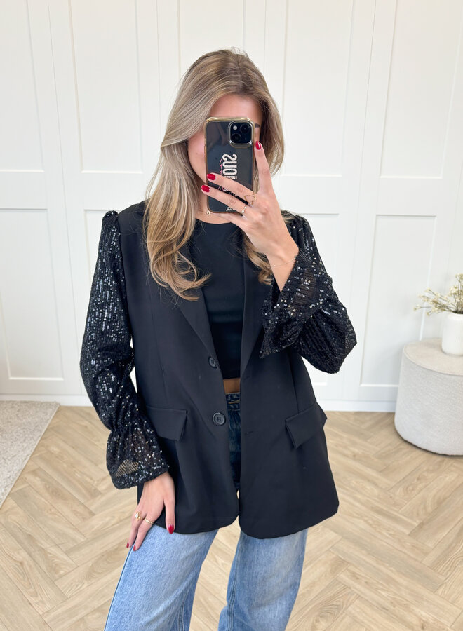 Blazer met pailletten mouwen zwart