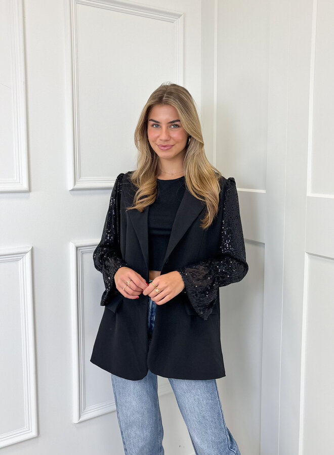 Blazer met pailletten mouwen zwart