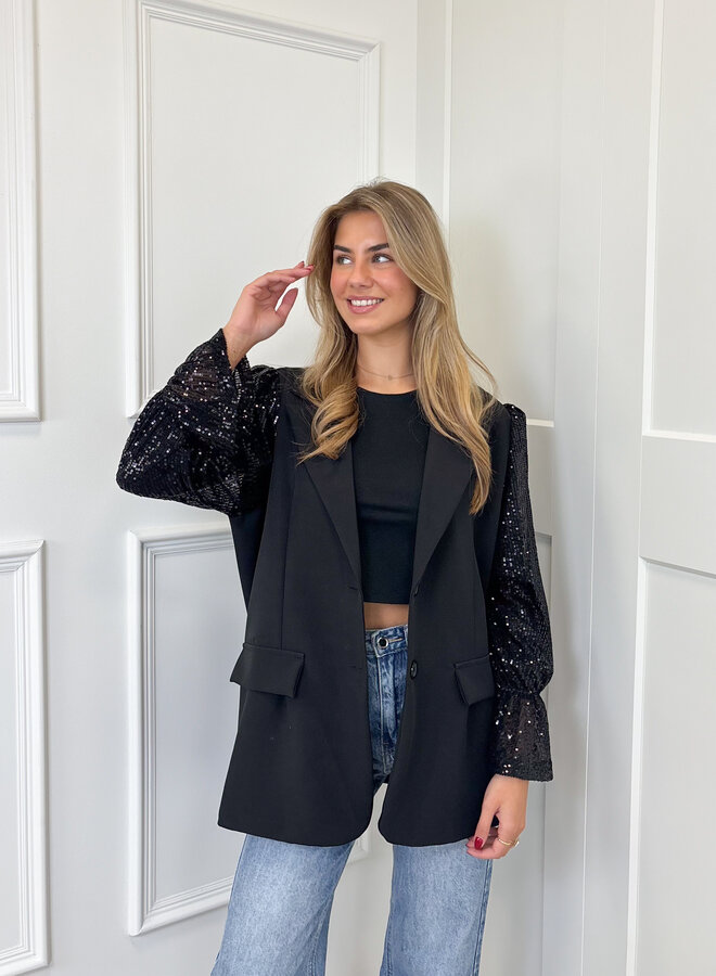 Blazer met pailletten mouwen zwart
