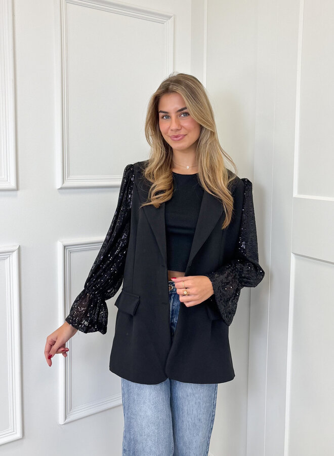 Blazer met pailletten mouwen zwart