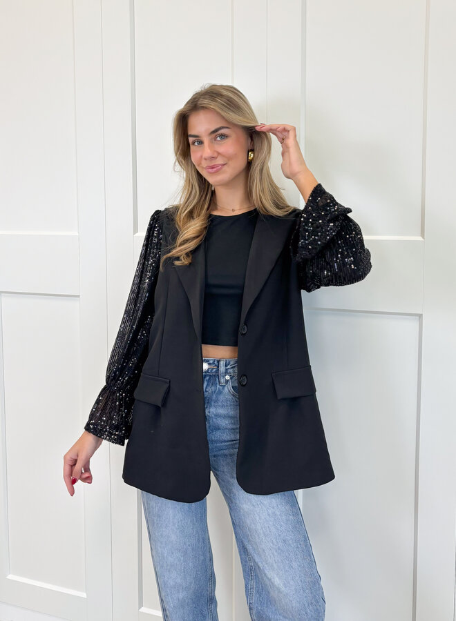 Blazer met pailletten mouwen zwart