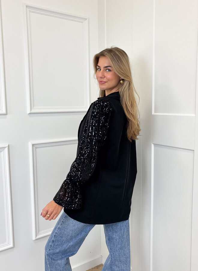 Blazer met pailletten mouwen zwart