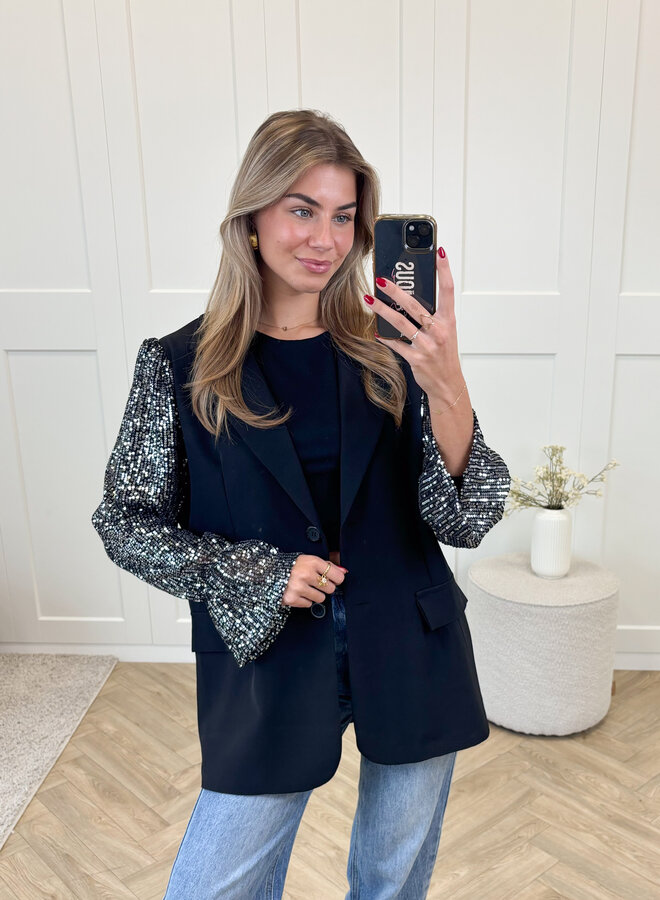 Blazer met pailletten mouwen zilver