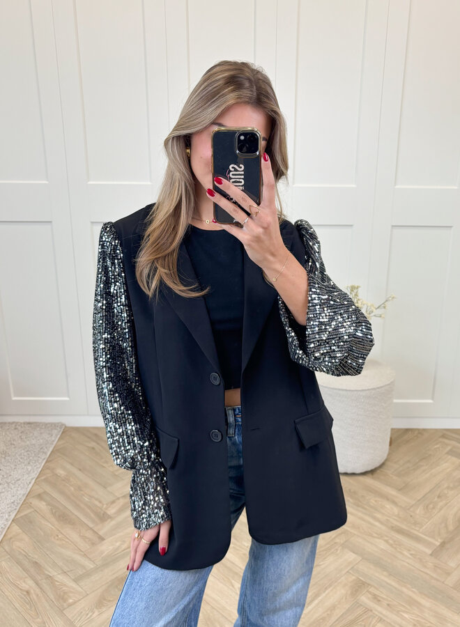 Blazer met pailletten mouwen zilver