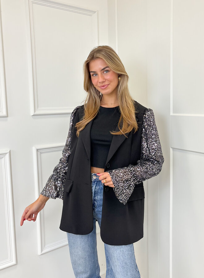 Blazer met pailletten mouwen zilver